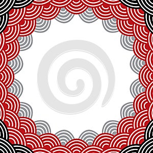 Round Wreath composition frame for your text. fish scales simple Nature background with japanese wave circle pattern, Grey black b