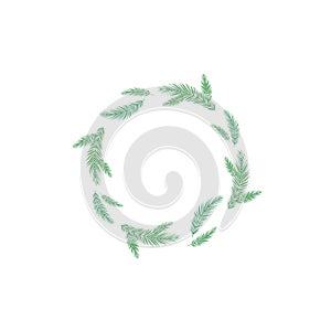 Round wreath with fir tree or spruce twigs. winter holiday garland