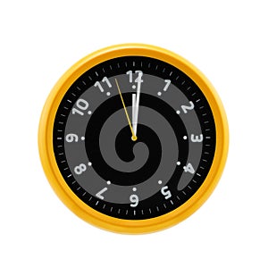 Round yellow clock on white wall