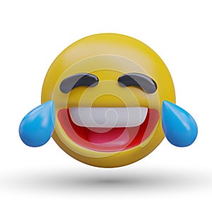 Round yellow face with closed eyes smiling and crying