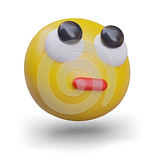 Round yellow face. Emoticon looking up. Cute emoji in cartoon style