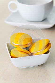 Round yellow marron cookies photo