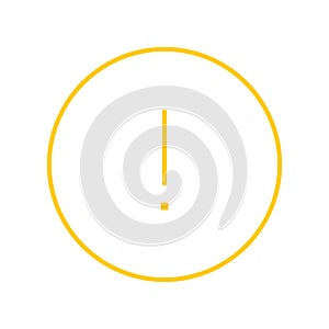 Round yellow thin line exclamation point icon, button, attention symbol isolated on a white background.