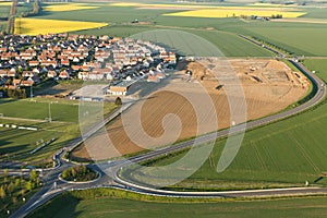 Roundabout and Ablis subdivision construction seen from the sky in Yvelines department