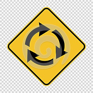 Roundabout ahead sign on transparent background