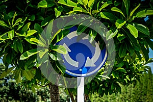 Roundabout crossroad traffic sign