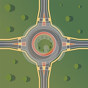 Roundabout road. Crossing of highways by type of ring intersection.