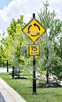 Roundabout Sign in New Upscale Industrial Park