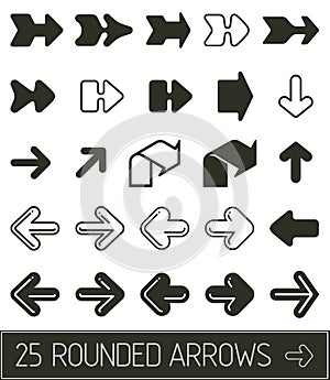 Rounded arrows vector set in flat clean black solution