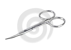Rounded blades scissors isolated on white background. Metal manicure tools. Dental tool