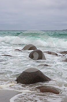 Rounded boulders at Uttakleiv Beach