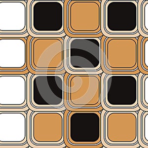 Rounded brown, white and black squares seamless pattern