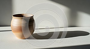 Rounded clay pot casting a shadow