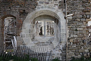 Rounded double medieval castel windows photo