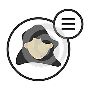 Rounded female user profile or account menu vector icon for apps and websites