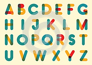 Rounded font. Vector alphabet for posters with overlay effect letters