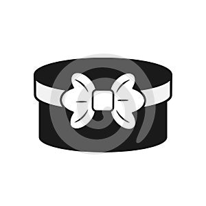 Rounded gift box with bow, black web flat icon. vector illustration