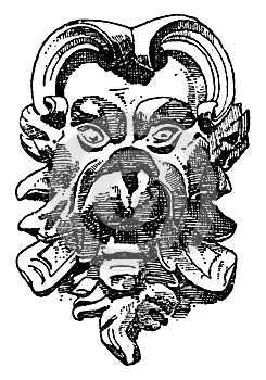 Rounded Grotesque Mask was designed by Michelangelo, vintage engraving