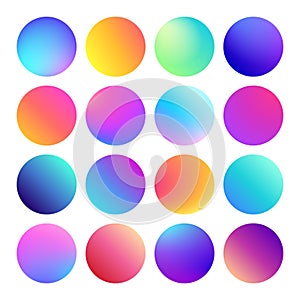 Rounded holographic gradient sphere button. Multicolor fluid circle gradients, colorful round buttons or vivid color