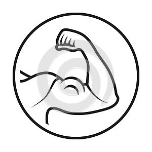 Rounded the human arm muscle strength or biceps brachii line art icon photo