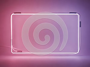Rounded Neon Rectangle Frame on Soft Pink Background