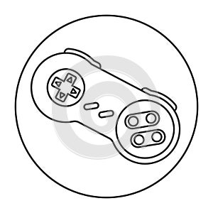 Rounded a retro video game controller or classical joystick line art icon for apps or website