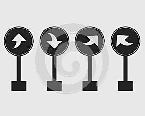 Rounded Right turn arrow sign icon set of highway