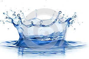 Rounded splash of blue water isolated on white background