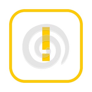 Rounded square yellow exclamation point line icon, button, attention symbol isolated on a white background.