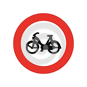 Rounded traffic signal in white and red, isolated on white background. Entry prohibited for mopeds