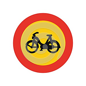 Rounded traffic signal in yellow and red, isolated on white background. Temporary entry prohibited for mopeds