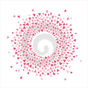 Rounded Valentines day frame made of scattering hearts