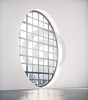 Rounded window with city view side