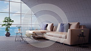 Roundhouse Modern Living room, interior design 3D Render