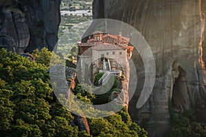 Roussanou monastery at Meteora at sunset Greece photo