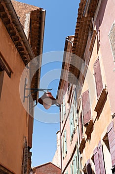 Roussillon narrow street city lamp in beautiful French village