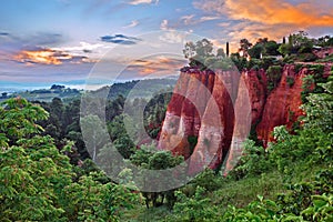 Roussillon, Provence, France: landscape at dawn of the ochre rocks and the valley in the nature park of Luberon photo