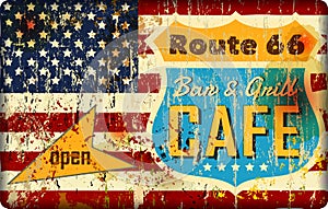 Route 66 cafe enamel sign,