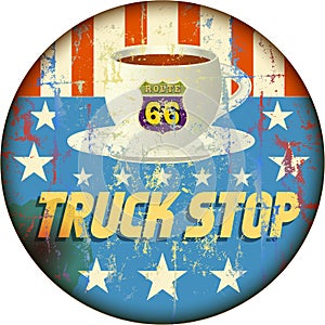 Route 66 enamel truck stop sign