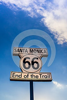 Route 66 End of the Trail Sign in Santa Monica, California