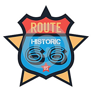 Route 66 label. Vector illustration decorative design