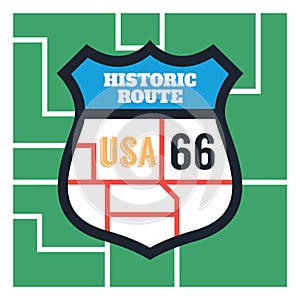 Route 66 label. Vector illustration decorative design