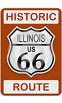 Route 66 old historic traffic sign with Illinois state