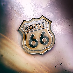 A Route 66 pin, the historic US Highway 66 is the most famous road of the United States