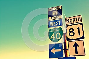 Route 66 road signs on Oklahoma.