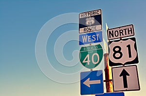 Route 66 road signs on Oklahoma.