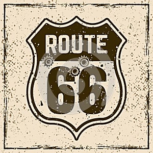 Route 66 road vintage sign with bullet holes