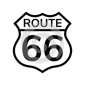 Route 66 sign. Black and white. Outline icon. Isolated object on white