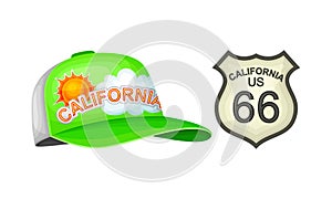 Route 66 sign and green baseball cap vector illustration