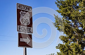 Route 66 sign in New Mexico, USA. Sunny spring day